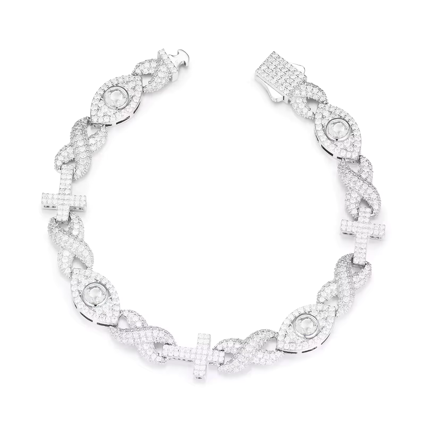 10mm Moissanite Infinity Cross Evil Eye Link Bracelet