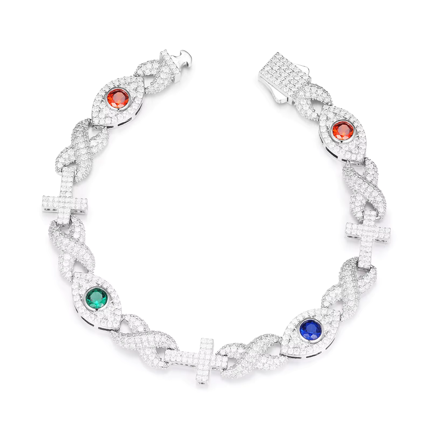 10mm Moissanite Infinity Cross Evil Eye Link Bracelet