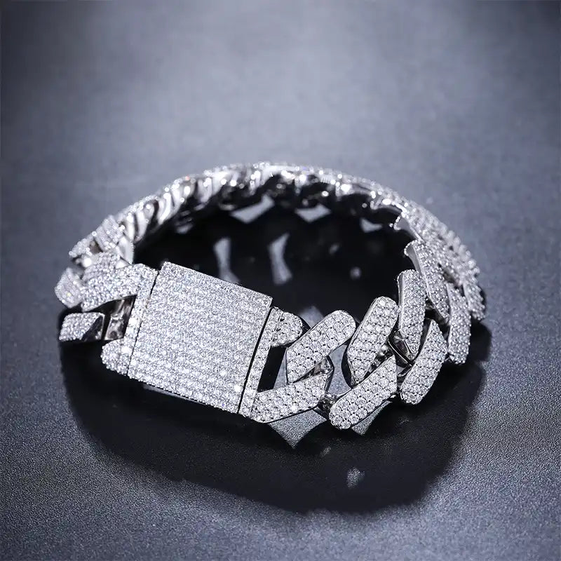 18mm Moissanite Prong Set Cuban Link Bracelet