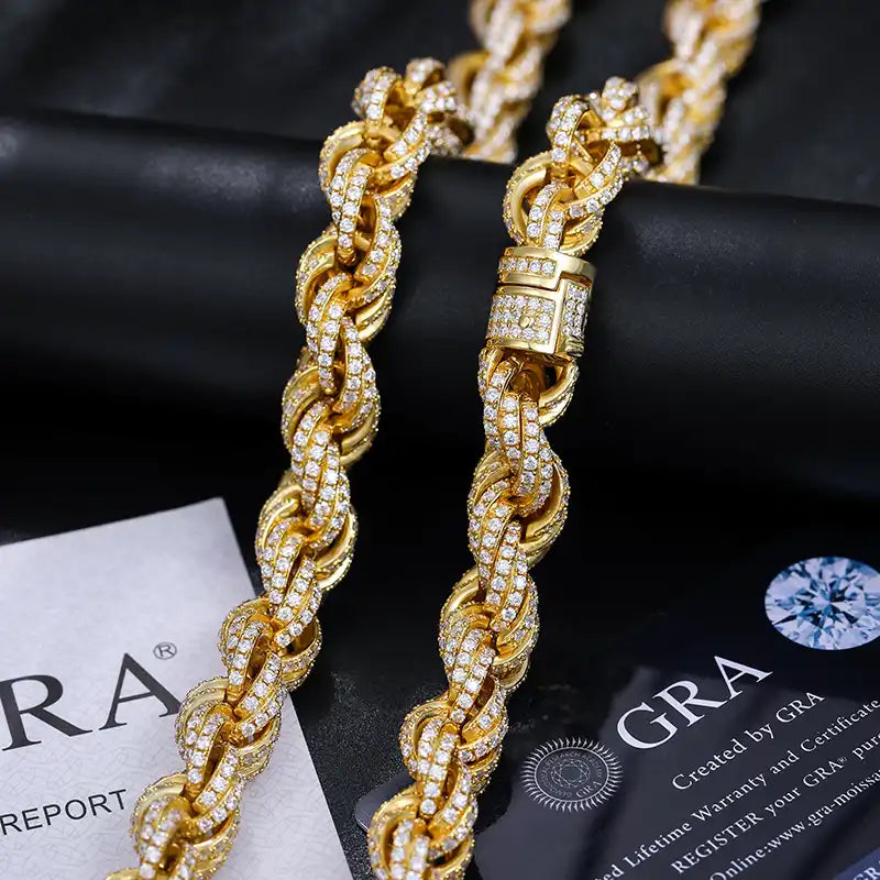 8mm-14mm Moissanite Iced Out Rope Chain/Bracelet