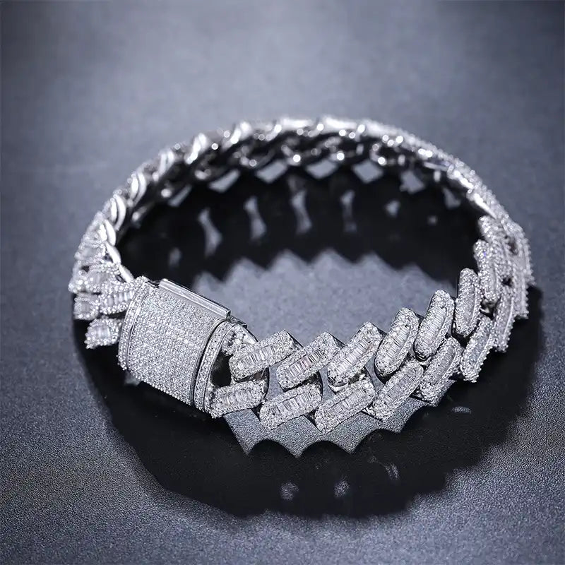 16mm Baguette Cut Moissanite Cuban Link Bracelet