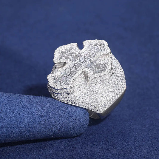 Moissanite Big Baguette Inlaid Cross Ring