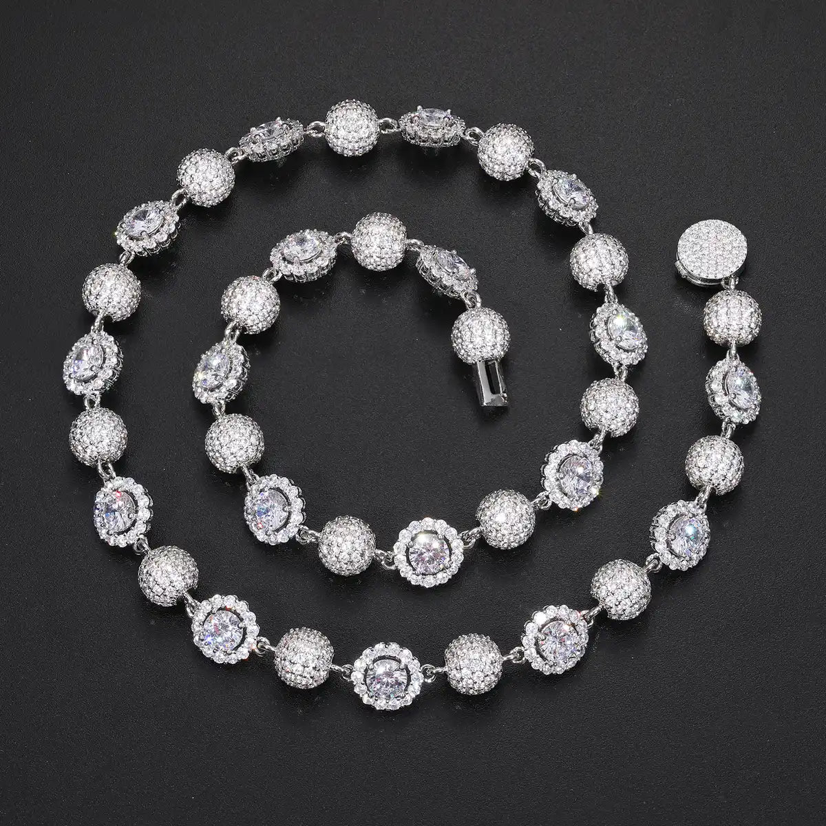 12mm Moissanite Bead & Halo Link Chain/Bracelet