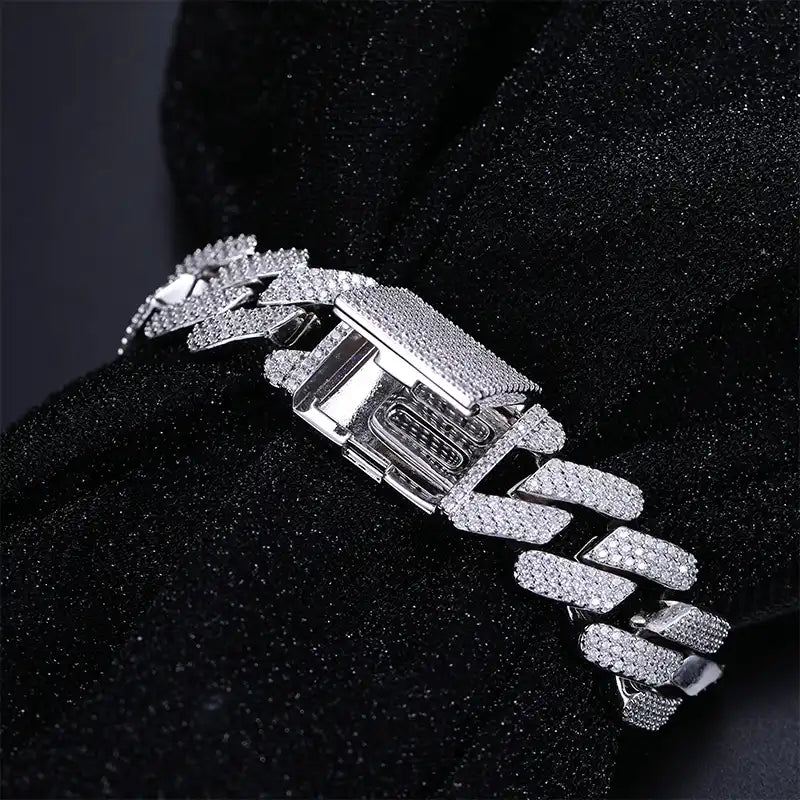 18mm Moissanite Prong Set Cuban Link Bracelet