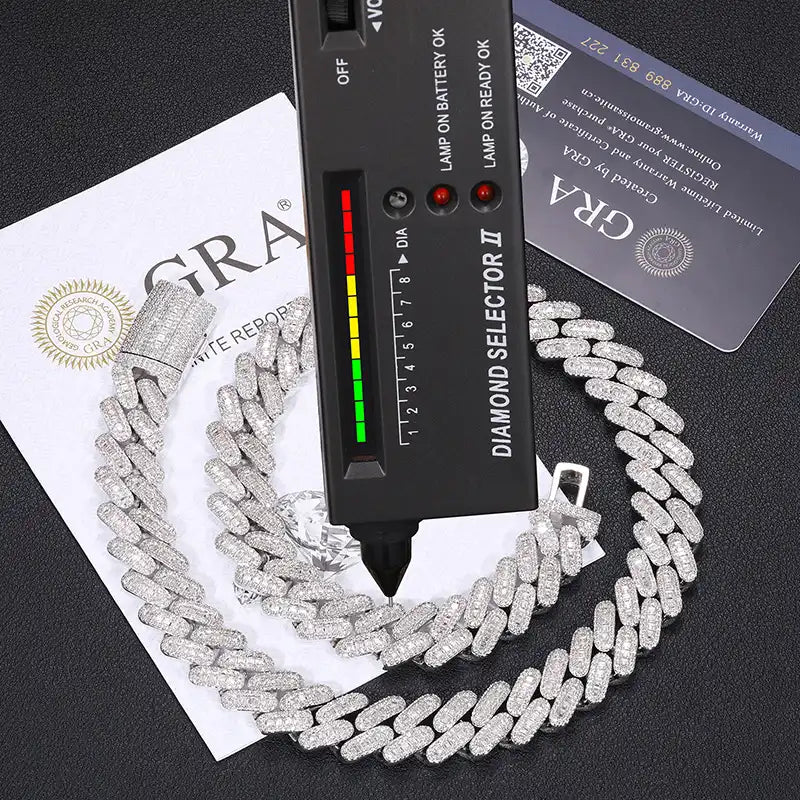 14mm Moissanite Baguette Cut Cuban Link Chain/Bracelet