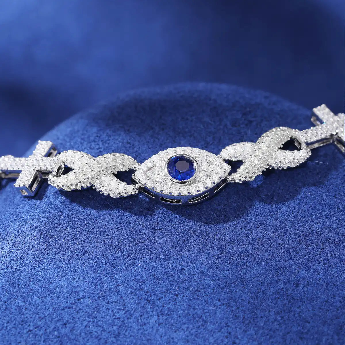 10mm Moissanite Infinity Cross Evil Eye Link Bracelet