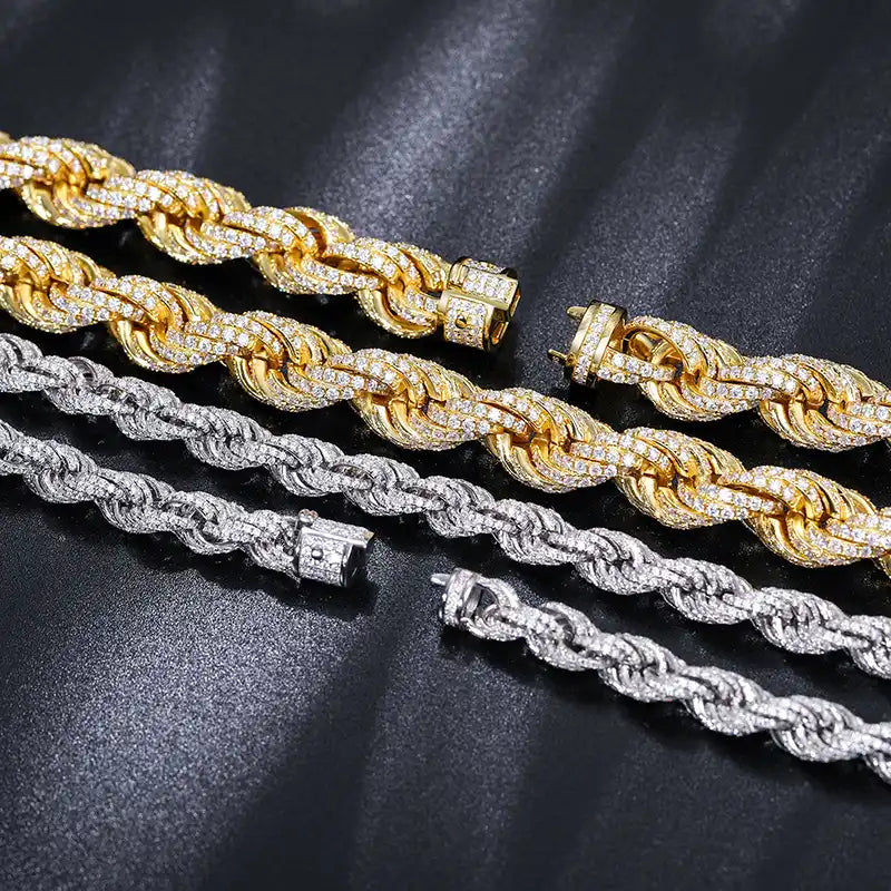 8mm-14mm Moissanite Iced Out Rope Chain/Bracelet