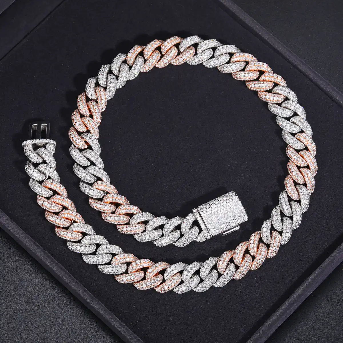 18mm Moissanite Two-Tone Cuban Link Chain