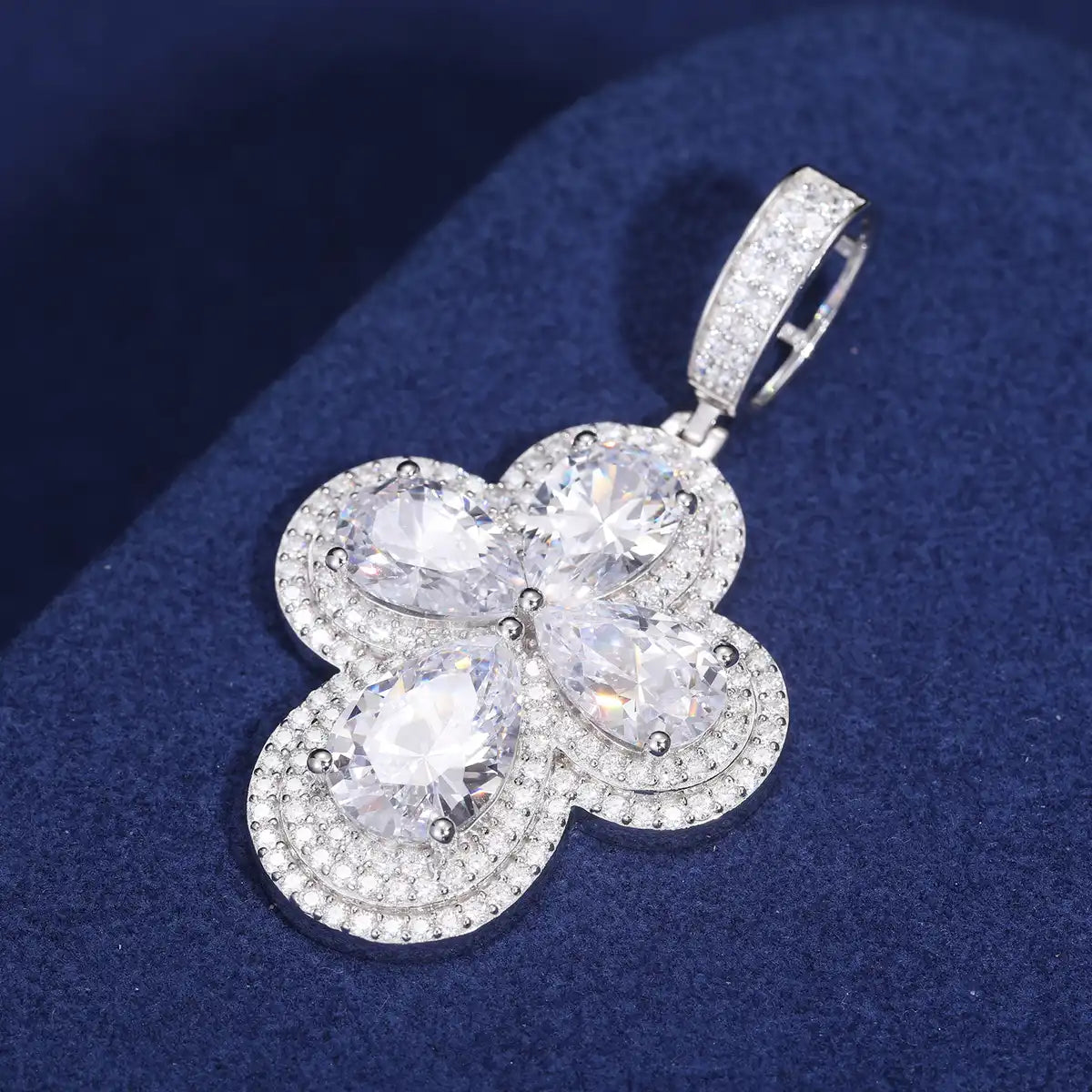 Moissanite Pear-Cut Clover Cross Pendant