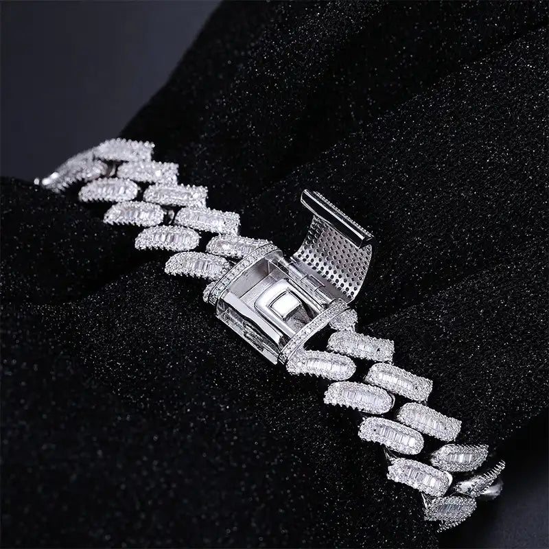 16mm Baguette Cut Moissanite Cuban Link Bracelet