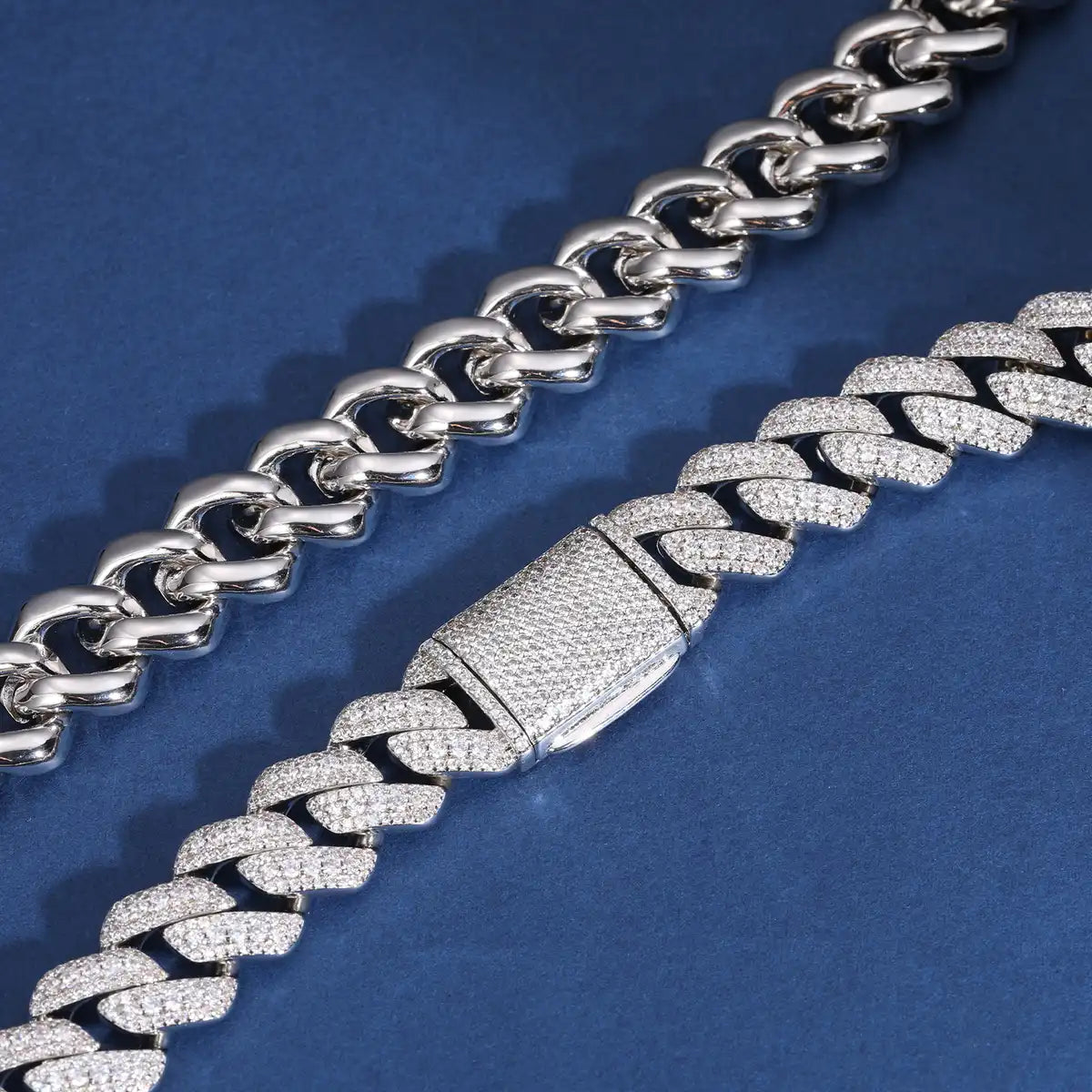 15mm Moissanite Three Row Cuban Link Chain