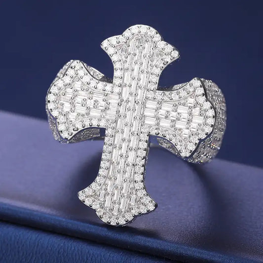 Moissanite Cross Band Ring