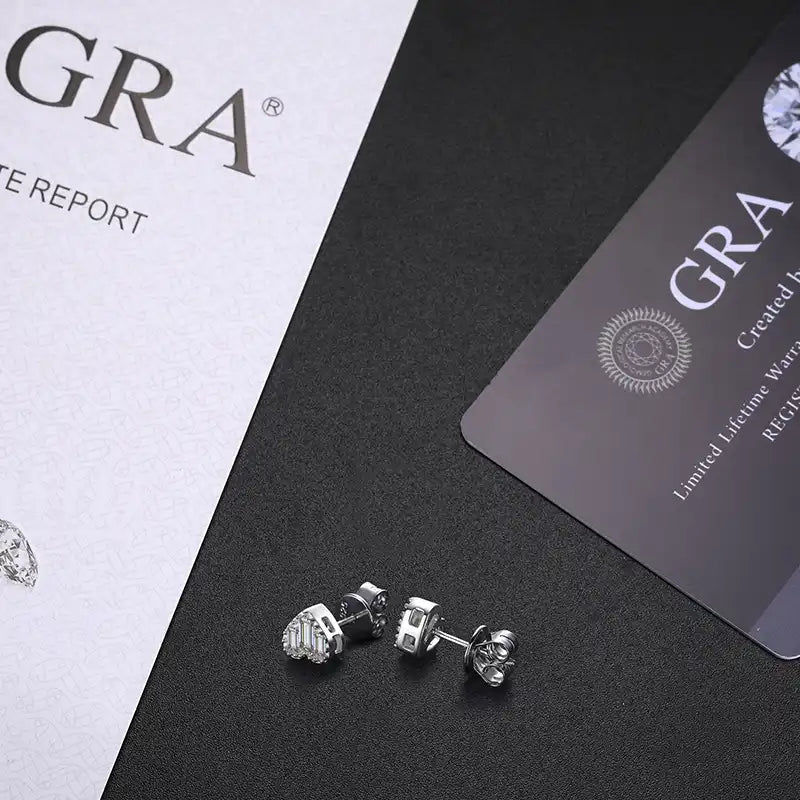 Moissanite Baguette Heart Shaped Stud Earrings