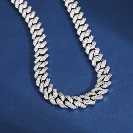 15mm Moissanite Three Row Cuban Link Chain