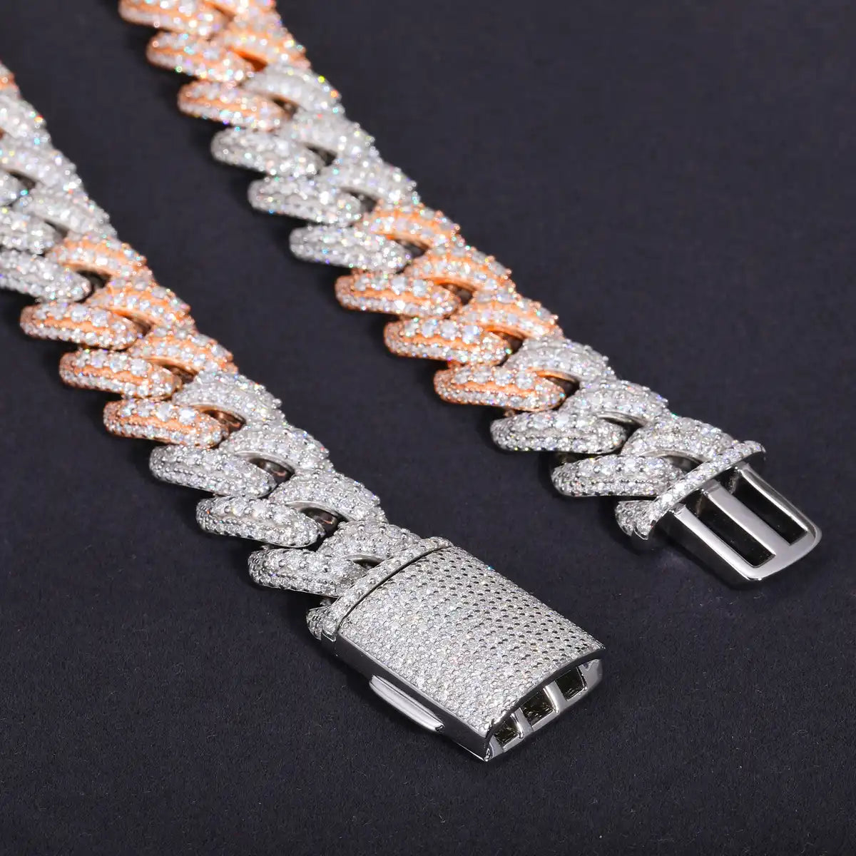 18mm Moissanite Two-Tone Cuban Link Chain