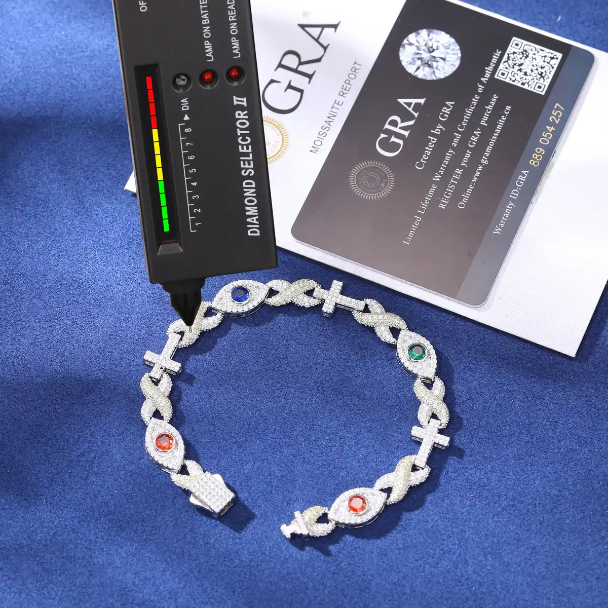 10mm Moissanite Infinity Cross Evil Eye Link Bracelet