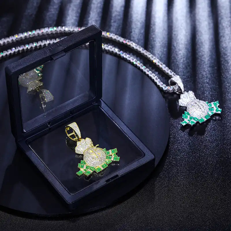 Moissanite Enamel-Plated Money Bag Pendant