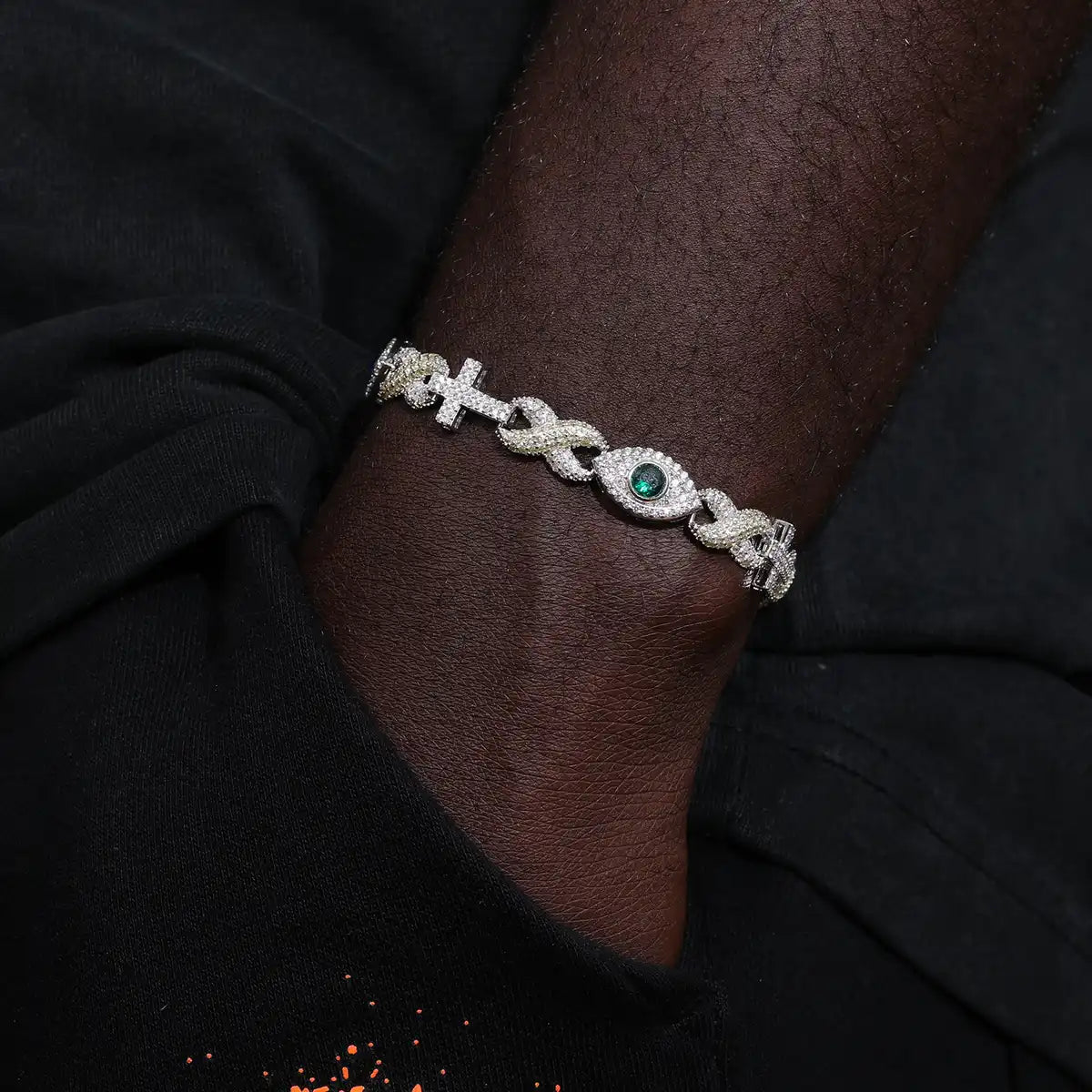 10mm Moissanite Infinity Cross Evil Eye Link Bracelet