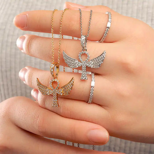 Moissanite Winged Cross Pendant