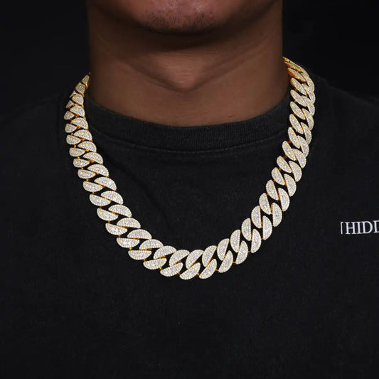 18mm Moissanite Semi-Circle Cuban Link Chain/Bracelet