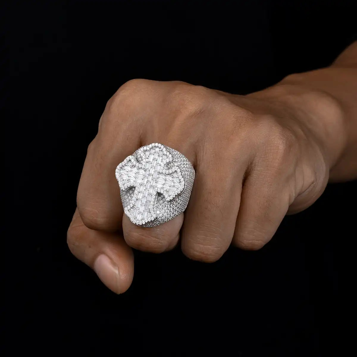 Moissanite Big Baguette Inlaid Cross Ring