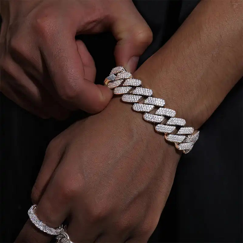 18mm Moissanite Prong Set Cuban Link Bracelet