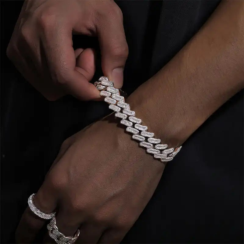 16mm Baguette Cut Moissanite Cuban Link Bracelet