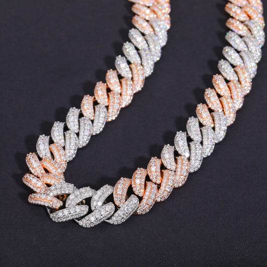 18mm Moissanite Two-Tone Cuban Link Chain