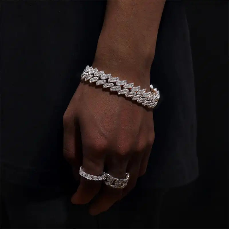16mm Baguette Cut Moissanite Cuban Link Bracelet