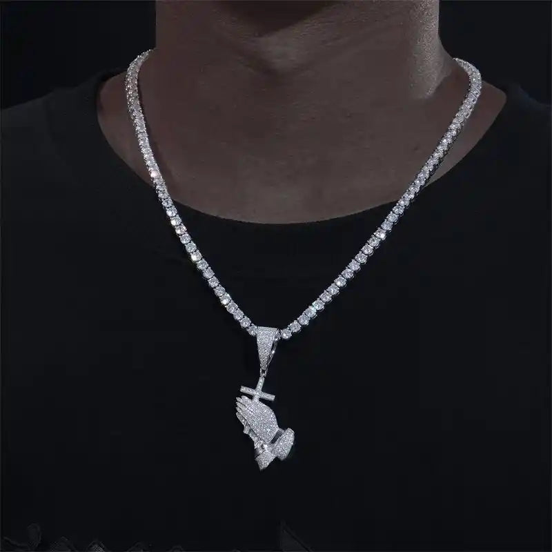 Moissanite Prayer Hands Cross Pendant