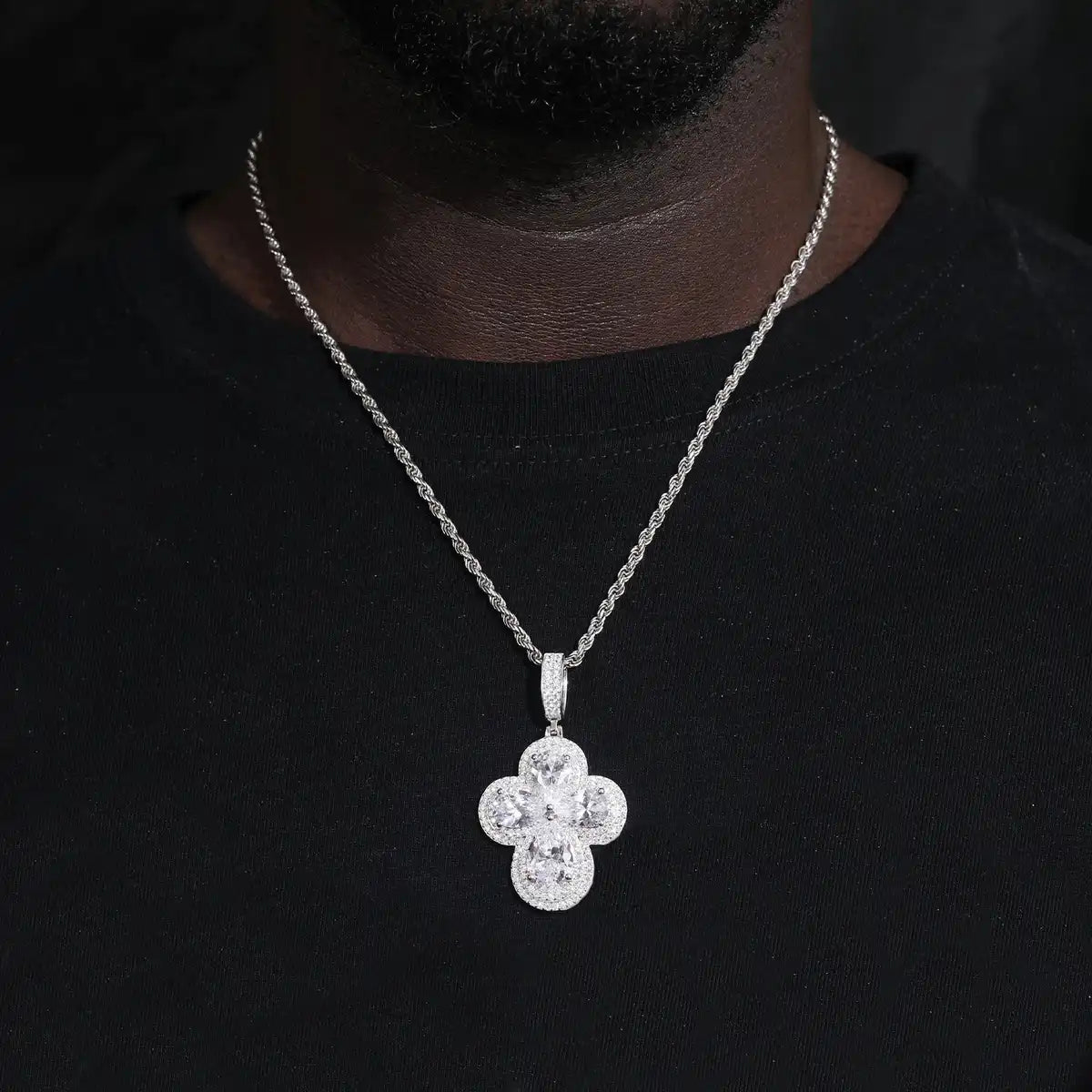 Moissanite Pear-Cut Clover Cross Pendant