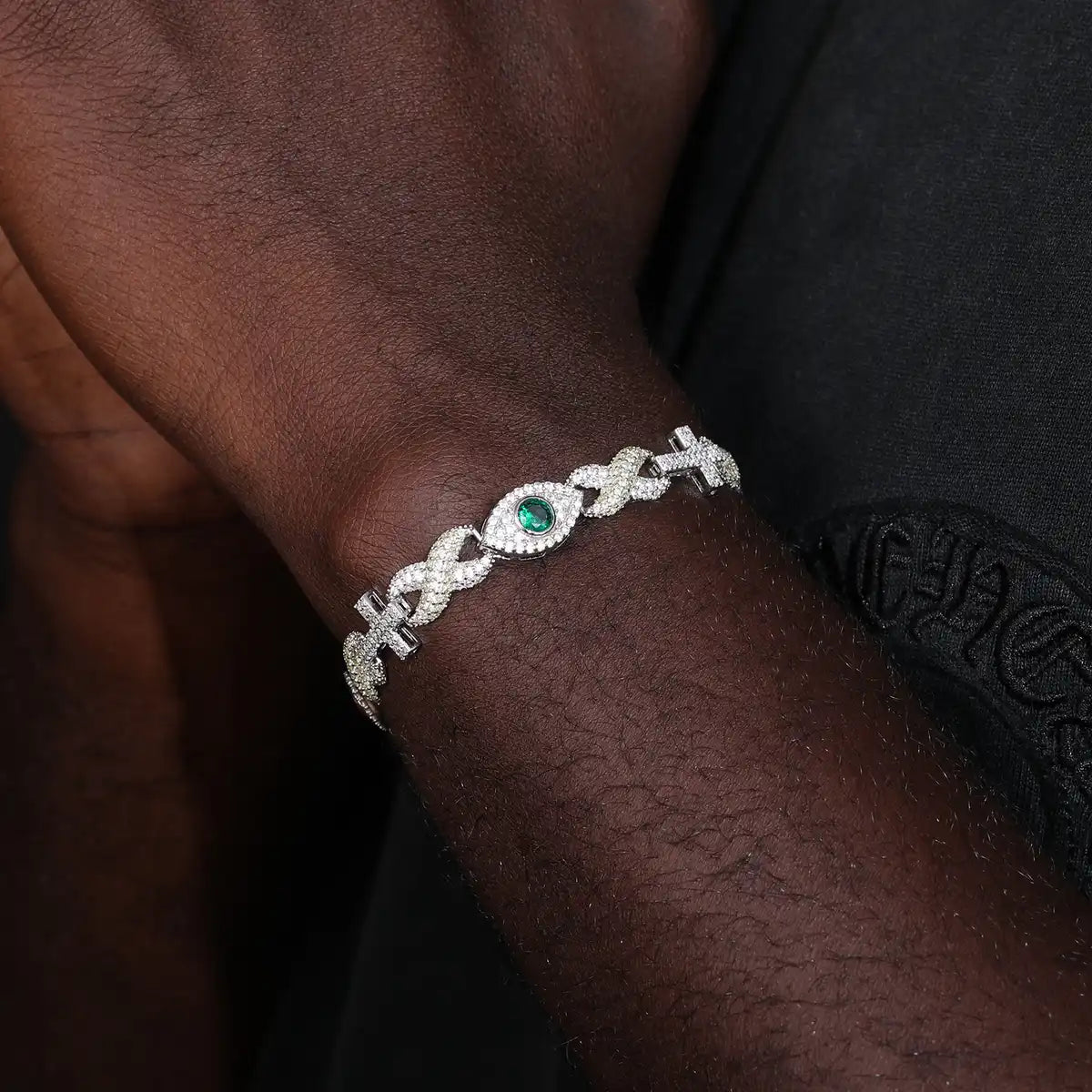 10mm Moissanite Infinity Cross Evil Eye Link Bracelet