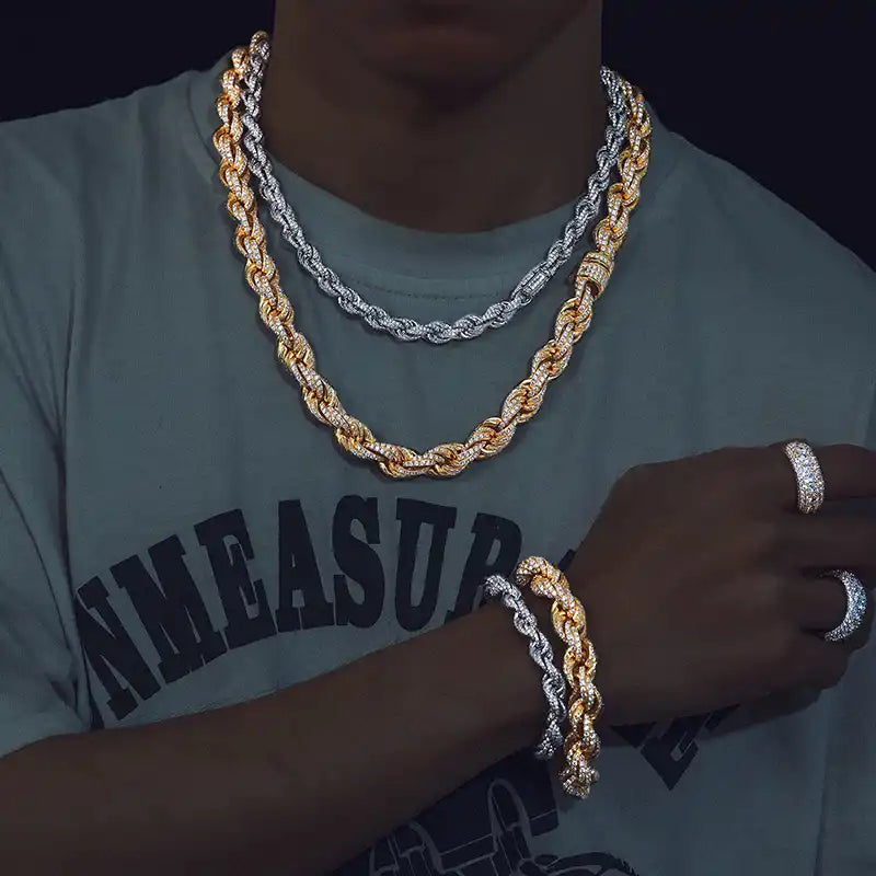 8mm-14mm Moissanite Iced Out Rope Chain/Bracelet