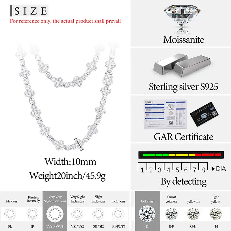 10mm Moissanite Cross Link Tennis Chain