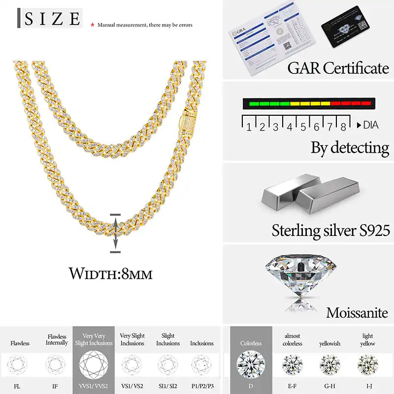 8mm Moissanite Cuban Link Chain
