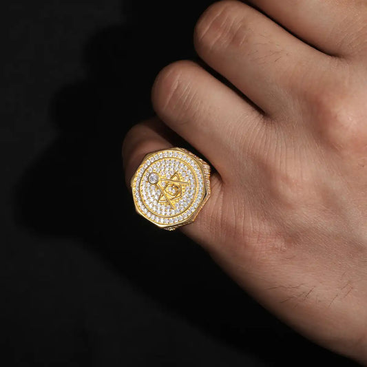 Moissanite Iced Out AG Masonic Ring