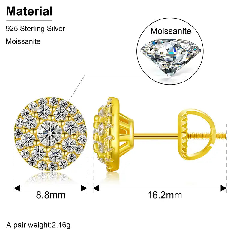 Moissanite Round Setting Stud Earrings