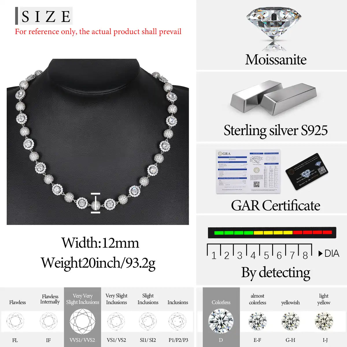 12mm Moissanite Bead & Halo Link Chain/Bracelet