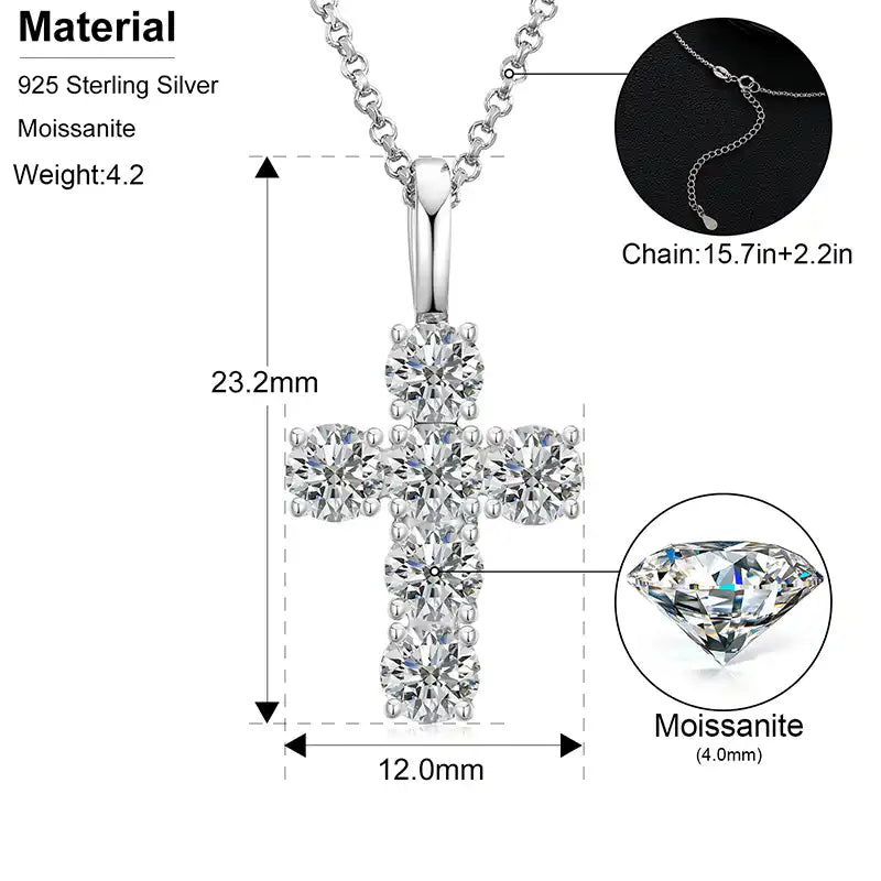 Moissanite Cross Pendant Necklace