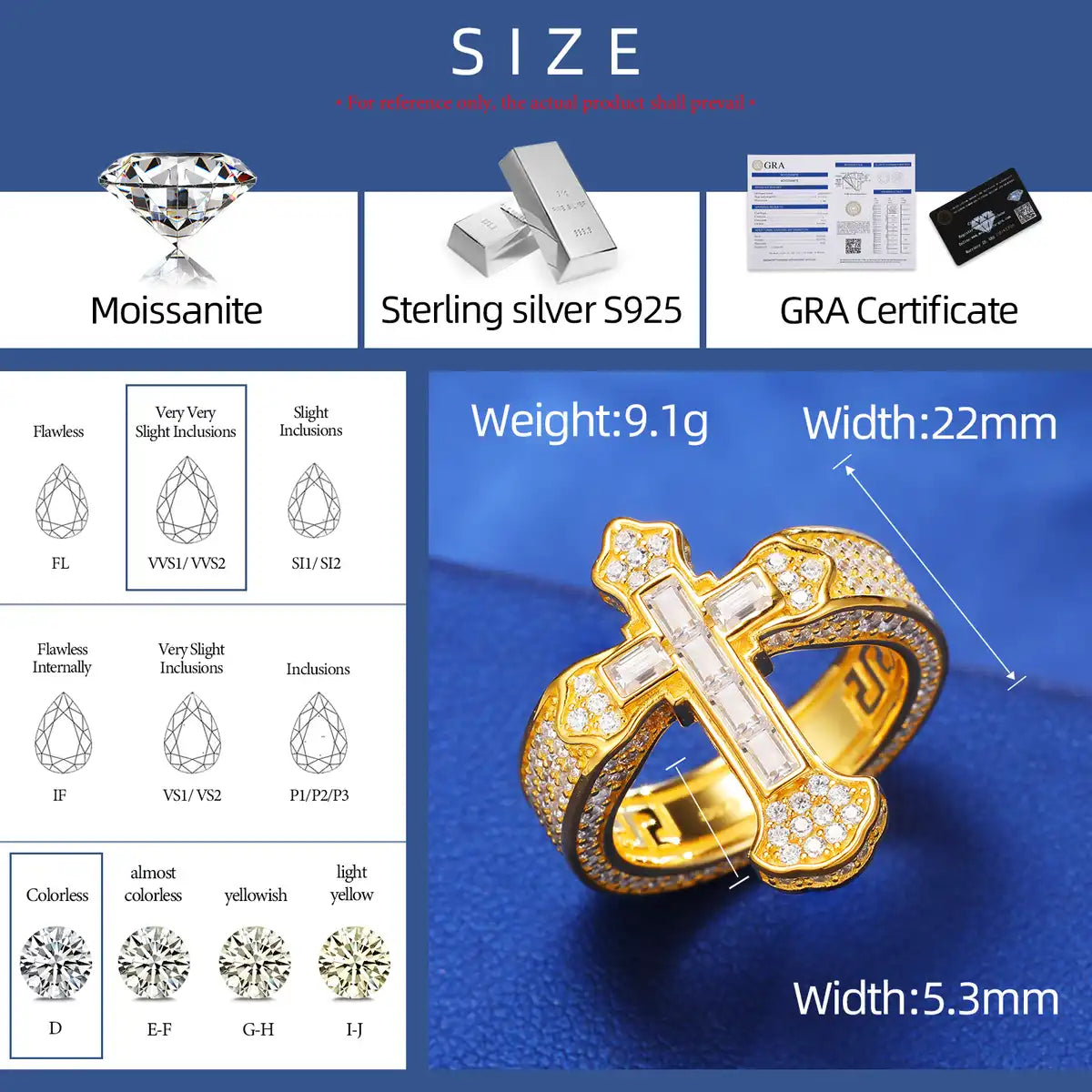 Moissanite Baguette Cross Band Ring