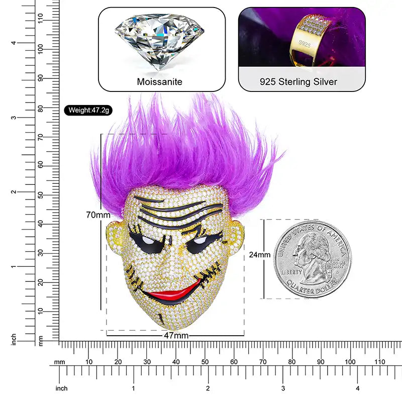 Moissanite Purple Hair Guy Pendant