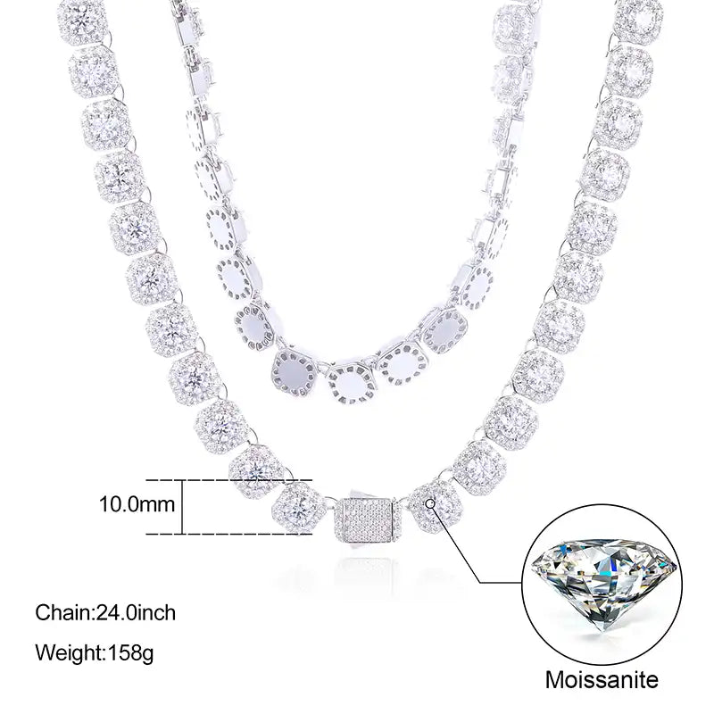 10mm Moissanite Square Tennis Chain