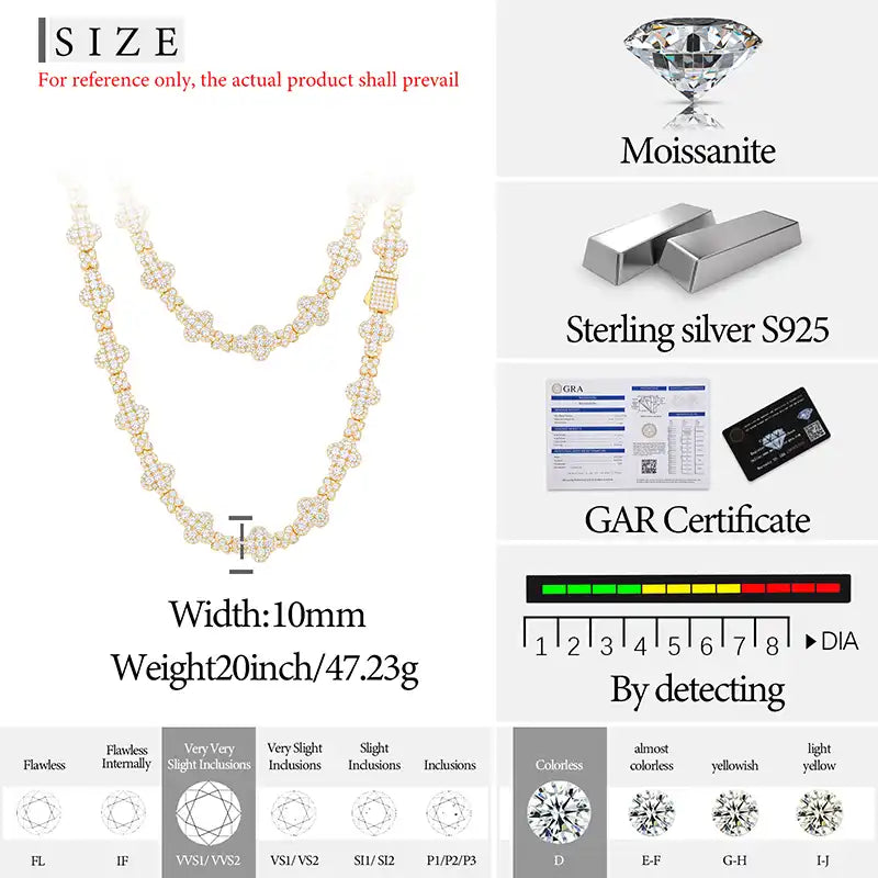 10mm Moissanite Star Cross Link Chain