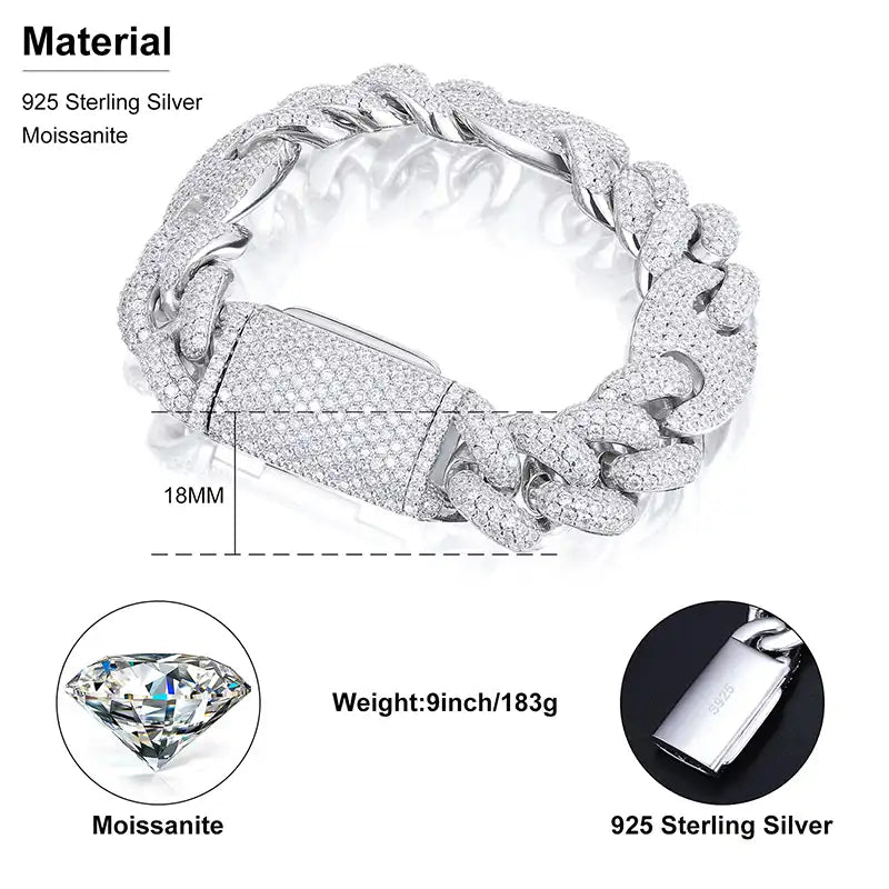 18mm Moissanite Cuban Link Bracelet
