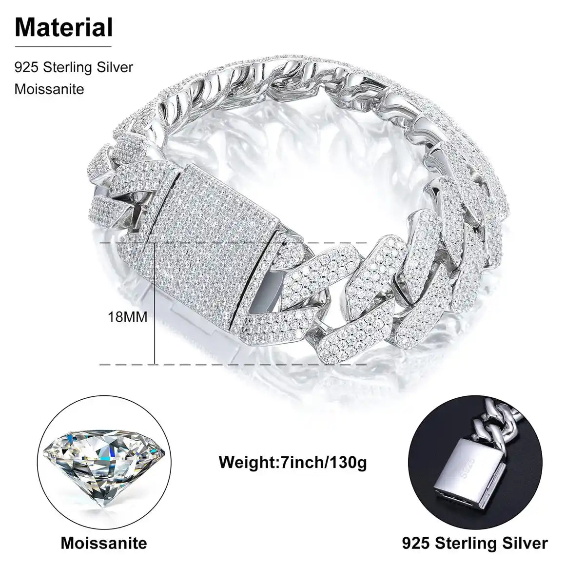 18mm Moissanite Prong Set Cuban Link Bracelet
