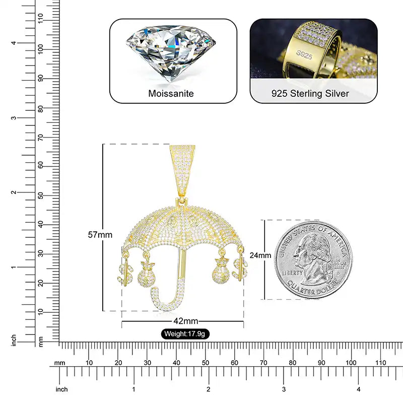 Moissanite Money Shower Umbrella Pendant