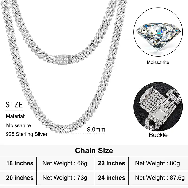 9mm Moissanite Miami Cuban Link Chain