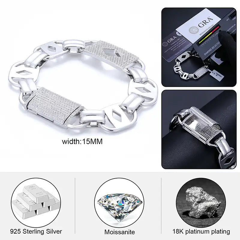 15mm Moissanite Custom Link Bracelet