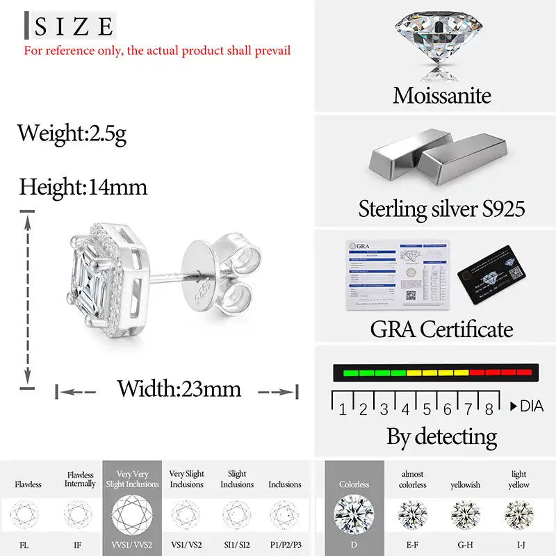 Moissanite Square Shape Stud Earrings