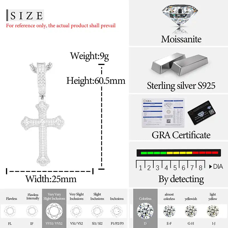 Moissanite Round Cut Cross Pendant